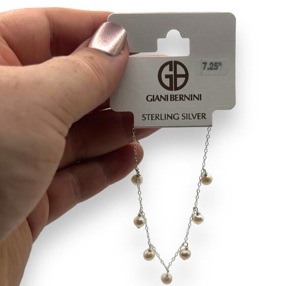 NWT Macy's Cultured Freshwater Pearl Dangle Link Sterling Silver Bracelet NEW - Picture 1 of 12